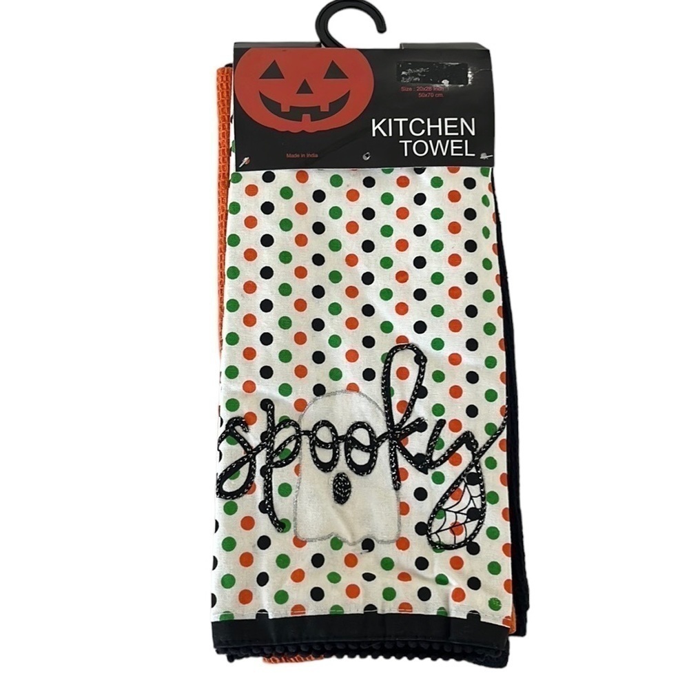 Halloween Kitchen Towels Set of 3‎ 1 Spooky Ghost 2 Waffle Weave 20"X28" New